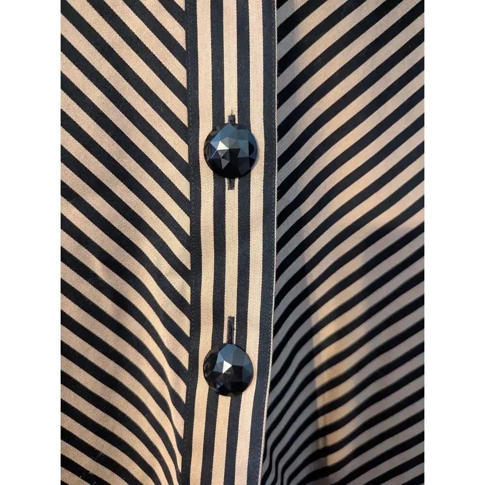FOXCROFT 16 Tan Black Striped Button Up Wrinkle Free Women's Career Top - Picture 3 of 5